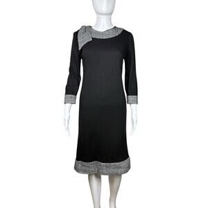 Stacey Ames 1960s 60s Vintage Black Wool Chevron Cuff Dress Small
